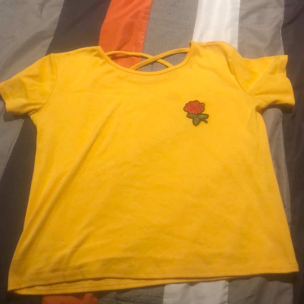 Yellow T-Shirt with Rose Decal